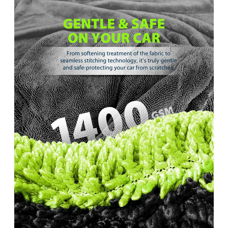 Toalla de secado KKV de tamaño completo, 122 x 61 cm (48 x 24 pulgadas), toalla de microfibra de doble cara para limpieza de autos con técnica de hilo trenzado para SUV, 1400 g/m², súper absorbente, no raya, secado rápido, lavable a máquina