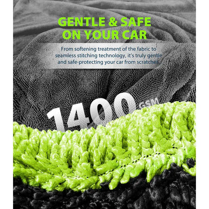 Toalla de secado KKV de tamaño completo, 122 x 61 cm (48 x 24 pulgadas), toalla de microfibra de doble cara para limpieza de autos con técnica de hilo trenzado para SUV, 1400 g/m², súper absorbente, no raya, secado rápido, lavable a máquina