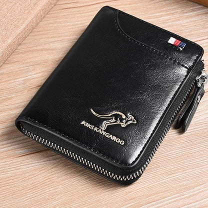 Cartera de cuero con bloqueo RFID para hombre, tarjetero de identificación, monedero con cremallera, impermeable
