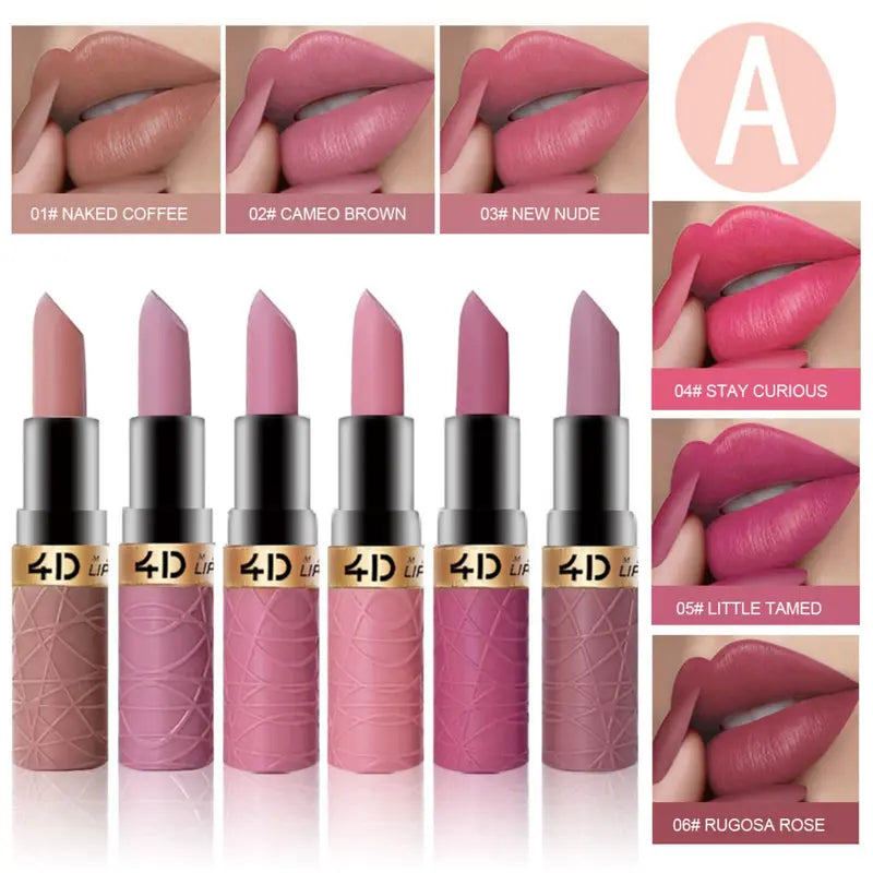 Color Duradero Set de Labiales Mate Hidratantes Suaves 6 Piezas