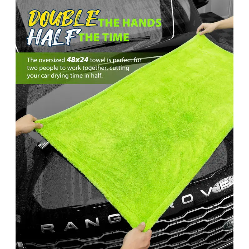 Toalla de secado KKV de tamaño completo, 122 x 61 cm (48 x 24 pulgadas), toalla de microfibra de doble cara para limpieza de autos con técnica de hilo trenzado para SUV, 1400 g/m², súper absorbente, no raya, secado rápido, lavable a máquina