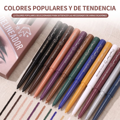 Colores Resistentes Set de 12 Lápices Delineadores de Ojos Impermeables