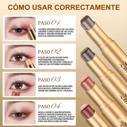 (Paquete de 4 colores) Sombra de ojos en barra 3 en 1 - Brillo de larga duración a prueba de manchas.