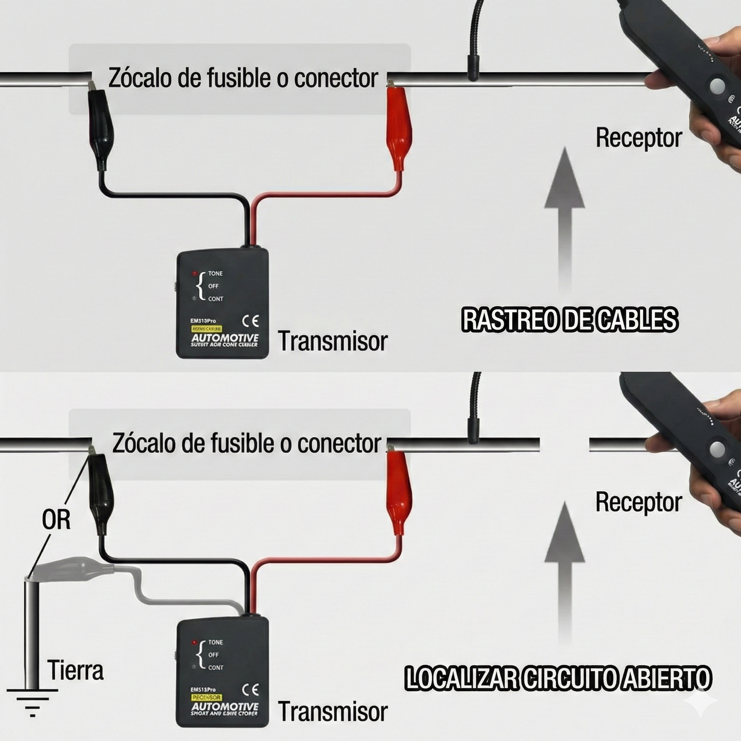 Comprobador de circuitos automotrices: detector de circuitos abiertos y cortocircuitos
