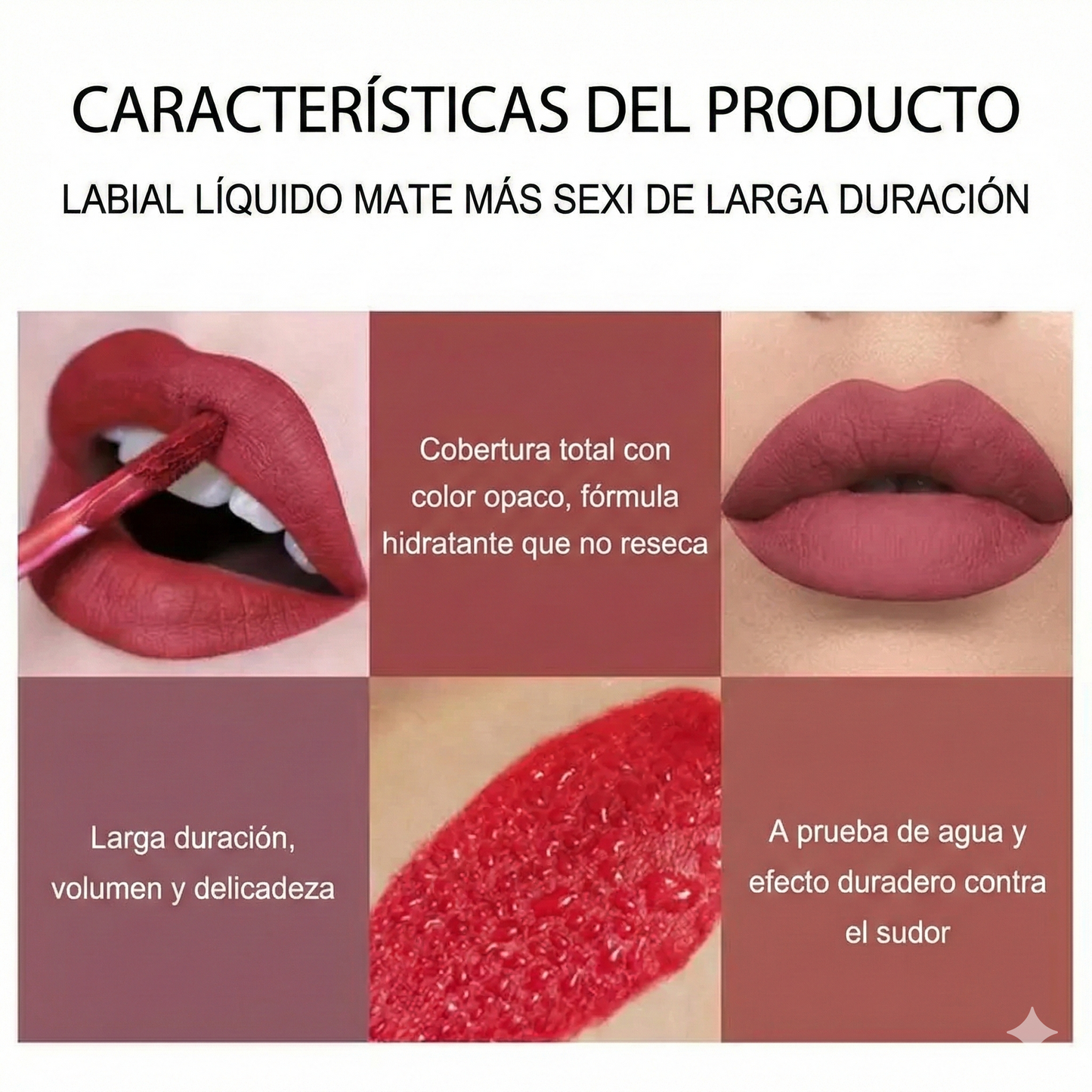 6 piezas - Set de brillo labial mate de larga duración