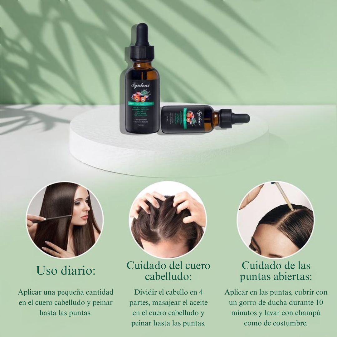 Aceite de romero y batana Tgideas - Mezclado con aceite de jojoba y argán - Aceite esencial 100% orgánico para el cuidado del cabello. Reparador diario, restaura la humedad y las vitaminas.