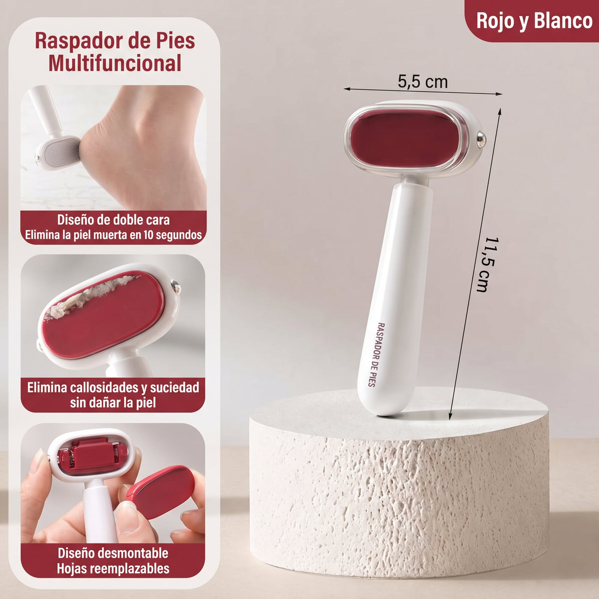 Eliminador de callos para pies con cuchilla de acero inoxidable reemplazable