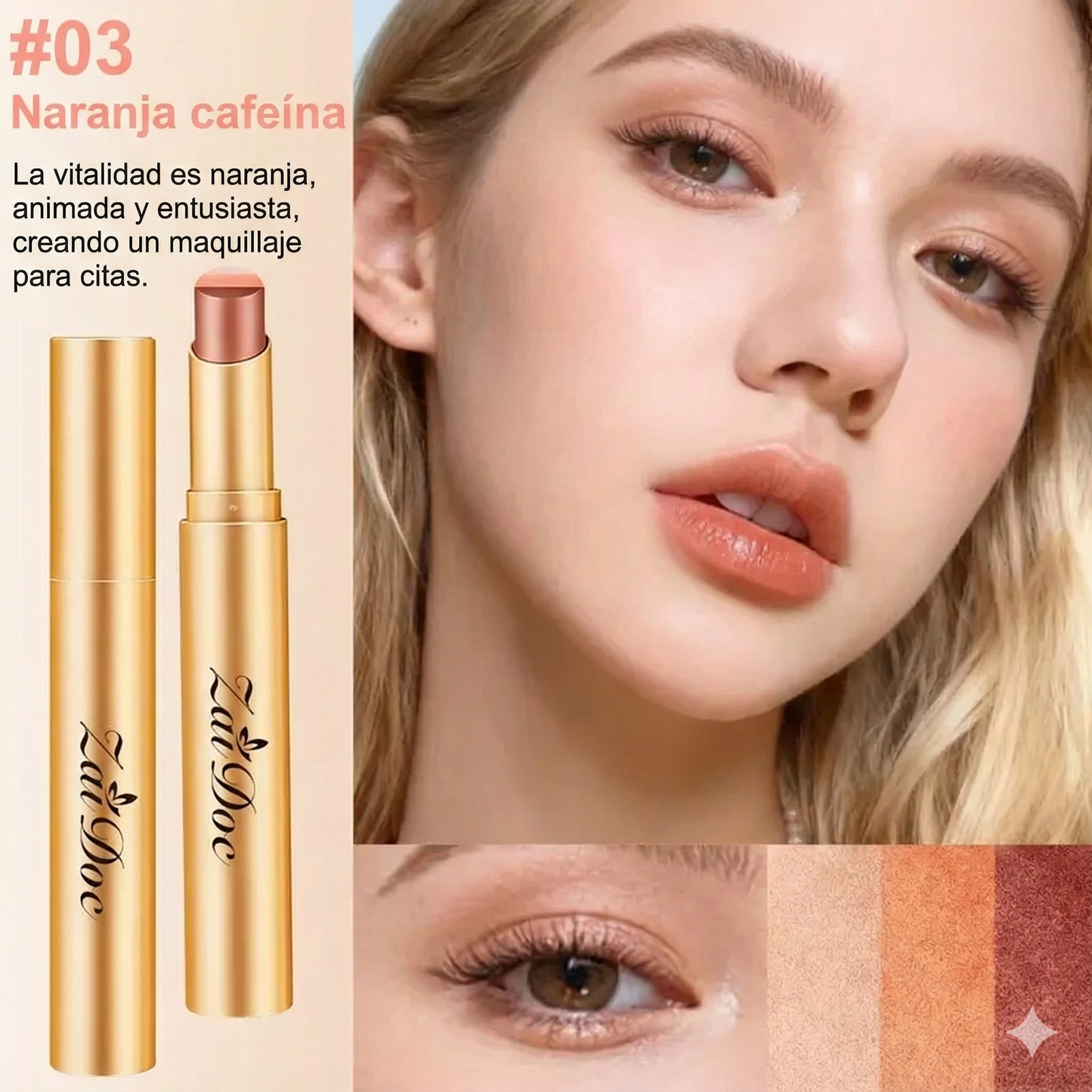 (Paquete de 4 colores) Sombra de ojos en barra 3 en 1 - Brillo de larga duración a prueba de manchas.