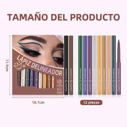 Colores Resistentes Set de 12 Lápices Delineadores de Ojos Impermeables