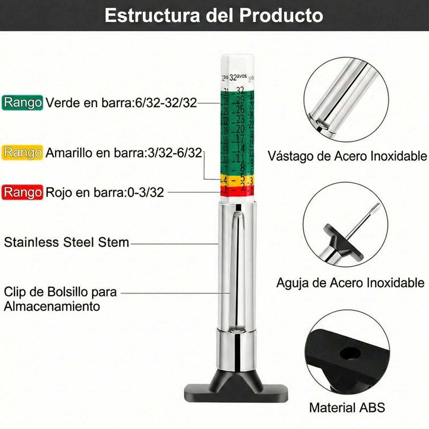 Medidor de profundidad de la banda de rodadura de neumáticos de coche (2 unidades)