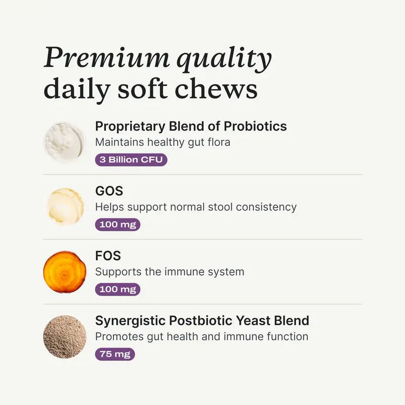 Probióticos para perros. Masticables blandos para alergias estacionales, salud intestinal y digestiva. Ingredientes de primera calidad revisados por veterinarios - Suplementos