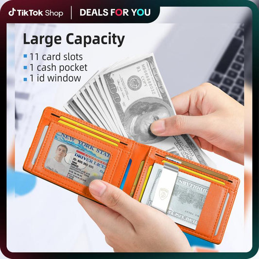 Cartera de cuero antirrobo RFID ultradelgada para hombre TALAPORR con 11 ranuras para tarjetas y gran capacidad, color verde, para viajes, para hombre, tarjetero, monedero de chocolate, regalo del Día del Padre, organizador portátil