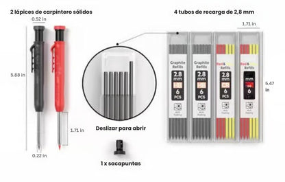 Juego de 24 lápices resistentes para construcción y carpintería