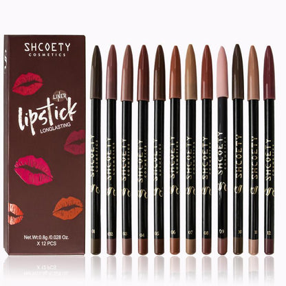 12 colores - Set de lápices delineadores de labios mate