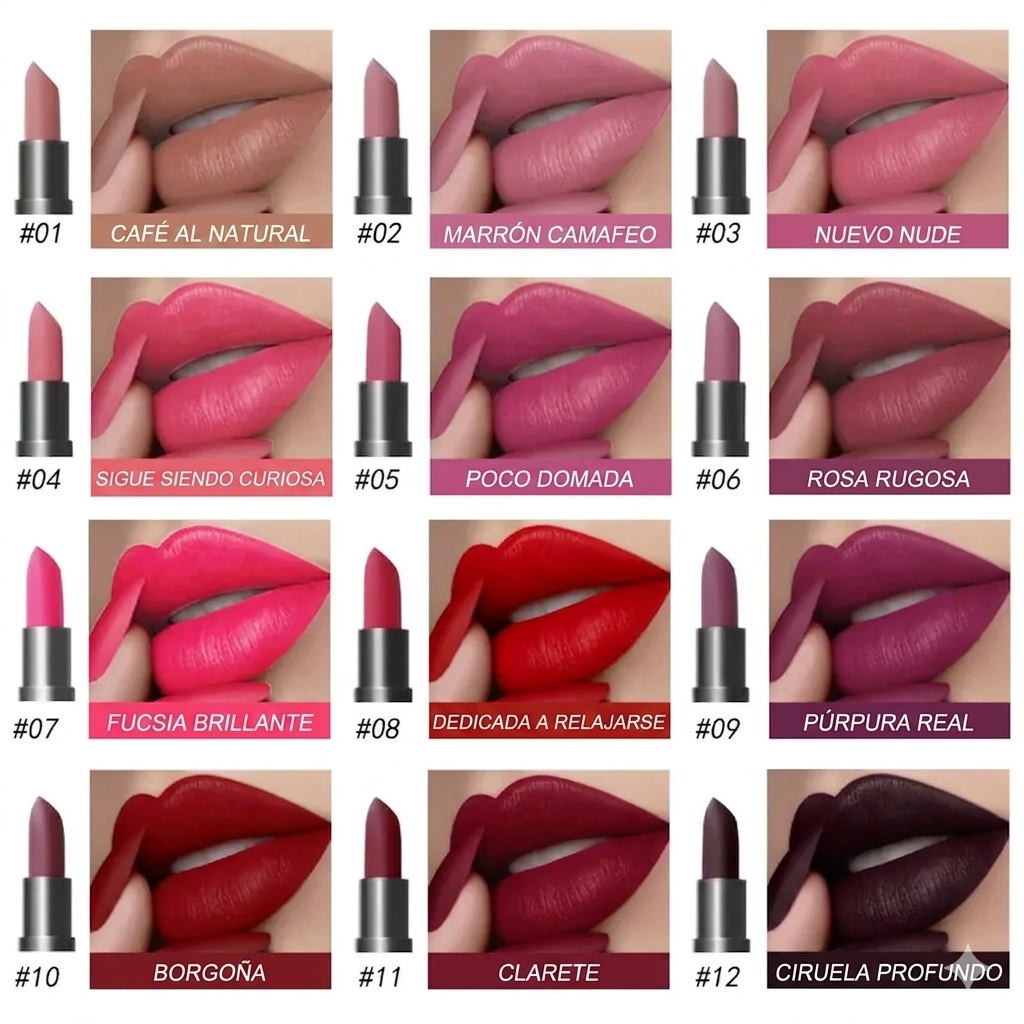 Color Duradero Set de Labiales Mate Hidratantes Suaves 6 Piezas
