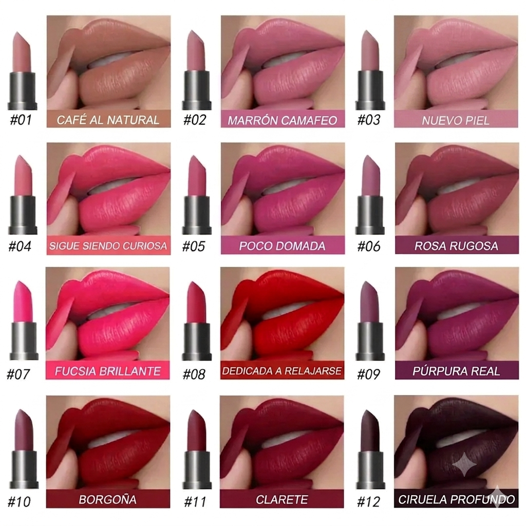 Color Duradero Set de Labiales Mate Hidratantes Suaves 6 Piezas