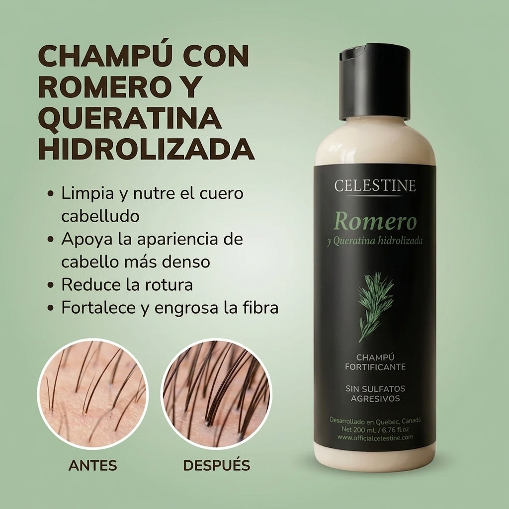 Champú de Romero y Queratina para un Cabello más Grueso
