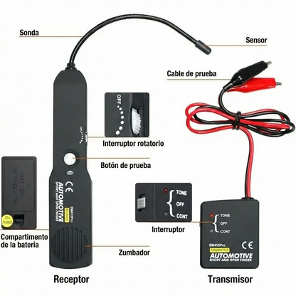 Comprobador de circuitos automotrices: detector de circuitos abiertos y cortocircuitos