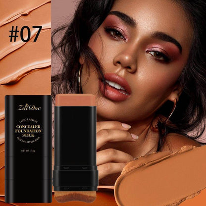 Base de maquillaje luminosa de doble punta con brochas incorporadas.