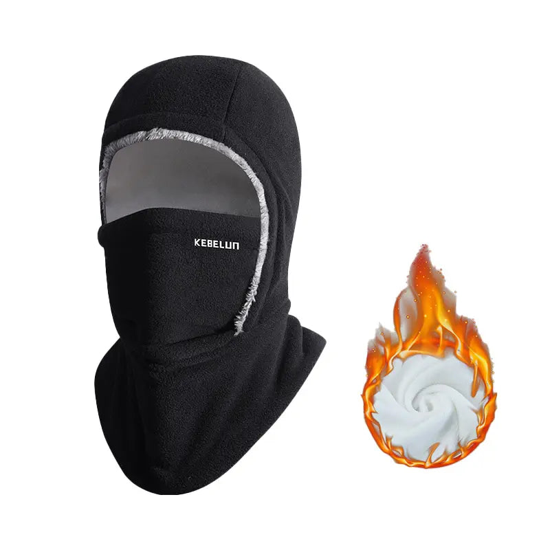 Gorro y mascarilla 2 en 1 para invierno - Resistente al viento, forro polar grueso para ciclismo, correr y esquiar, lavable a máquina, negro