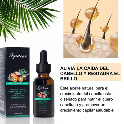 Aceite de romero y batana Tgideas - Mezclado con aceite de jojoba y argán - Aceite esencial 100% orgánico para el cuidado del cabello. Reparador diario, restaura la humedad y las vitaminas.