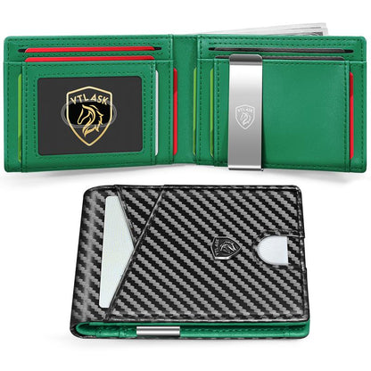 Cartera de cuero antirrobo RFID ultradelgada para hombre TALAPORR con 11 ranuras para tarjetas y gran capacidad, color verde, para viajes, para hombre, tarjetero, monedero de chocolate, regalo del Día del Padre, organizador portátil