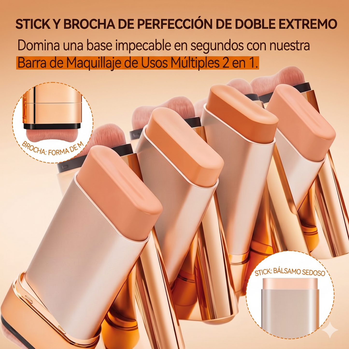 Base de maquillaje en barra de doble extremo - Brocha incorporada
