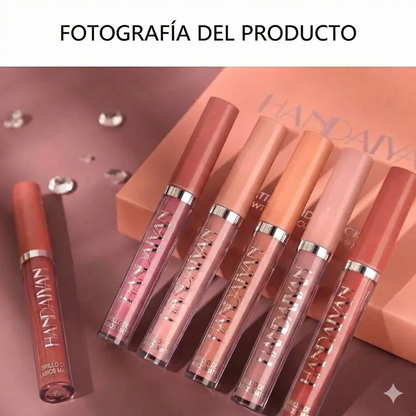 6 piezas - Set de brillo labial mate de larga duración