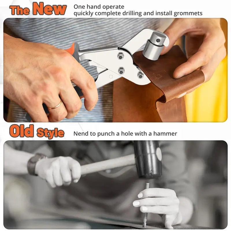 Kit de herramientas para ojales NEU MASTER de 3/8 de pulgada. Incluye 500 ojales, alicates para ojales, kit manual, perforadora, prensa para ojales de 10 mm para tela, lonas y cuero. Mango ergonómico de metal con mecanismo de doble palanca.