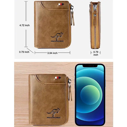 Cartera de cuero con bloqueo RFID para hombre, tarjetero de identificación, monedero con cremallera, impermeable