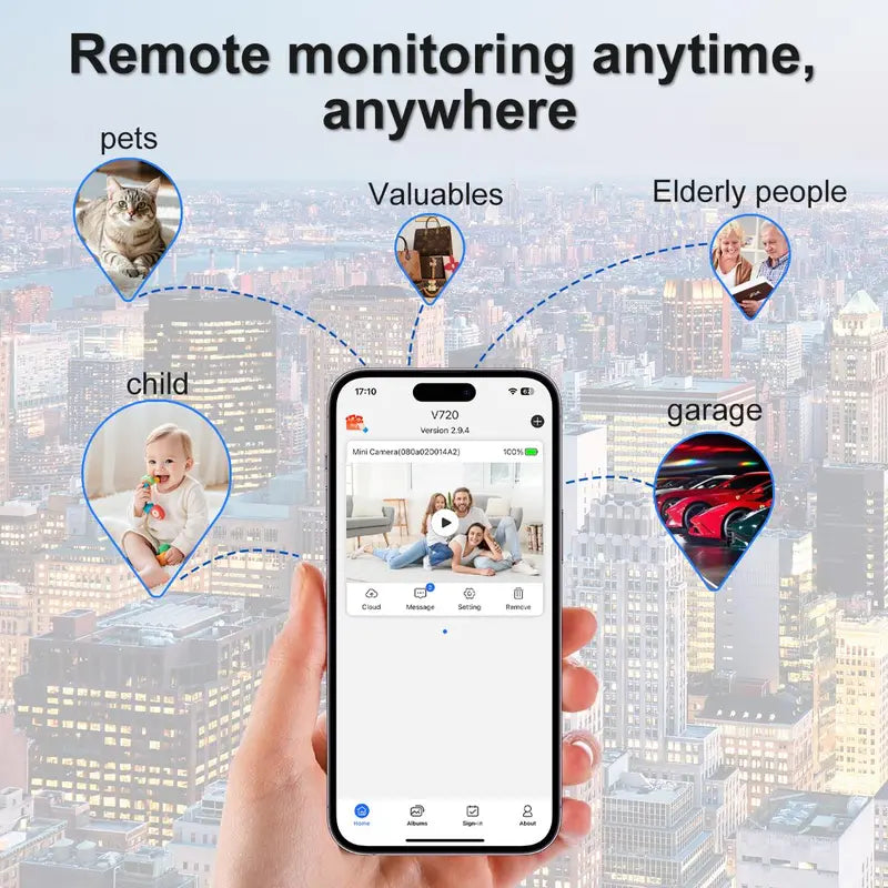 Cámara de seguridad interior inalámbrica, cámara espía oculta para uso doméstico, mini cámara de seguridad WiFi inalámbrica, cámara niñera con visión nocturna para bebés y mascotas, compatible con smartphones y tablets.
