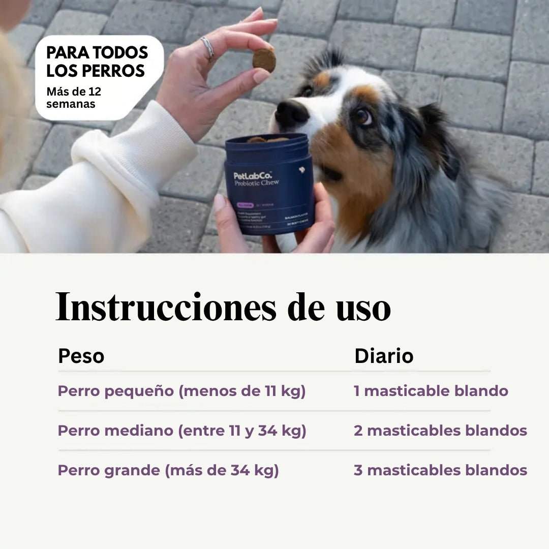 Probióticos para perros. Masticables blandos para alergias estacionales, salud intestinal y digestiva. Ingredientes de primera calidad revisados por veterinarios - Suplementos