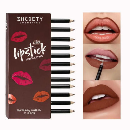 12 colores - Set de lápices delineadores de labios mate