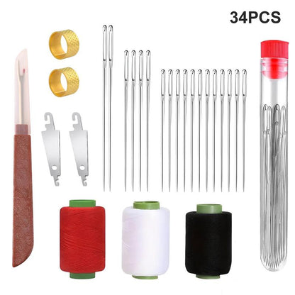 Juego de 34 agujas de acero de ojo grande - Kit de agujas largas y finas hechas a mano para acolchar y coser, ideal para proyectos de costura, bordado y remiendo.