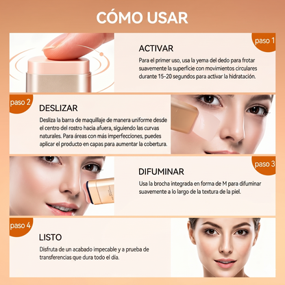 Base de maquillaje en barra de doble extremo - Brocha incorporada