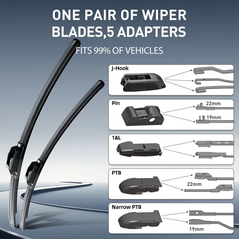 Limpiaparabrisas sin marco ultra silenciosos ITUTN - Calidad OEM, sin rayas | 5 adaptadores, compatibles con el 99% de los vehículos, limpiaparabrisas universales silenciosos para todas las estaciones, fácil instalación, repuestos para automóviles
