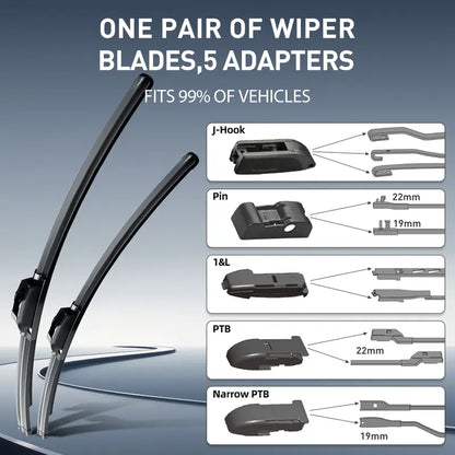 Limpiaparabrisas sin marco ultra silenciosos ITUTN - Calidad OEM, sin rayas | 5 adaptadores, compatibles con el 99% de los vehículos, limpiaparabrisas universales silenciosos para todas las estaciones, fácil instalación, repuestos para automóviles