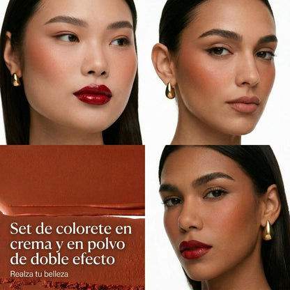 Coloración de Alta Intensidad Colorete Doble Efecto Crema y Polvo