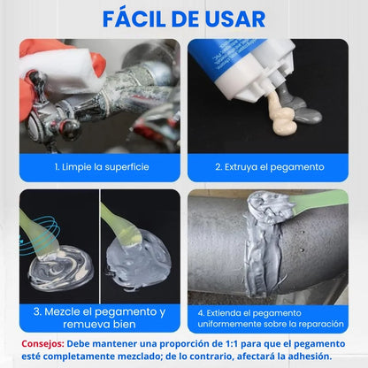 Pegamento para fundición mejorado, pegamento para reparación de metales, pegamento para reparación de fundición, relleno de soldadura de metal líquido resistente a altas temperaturas para defectos de fundición de metal, pegamento AB nuevo semi