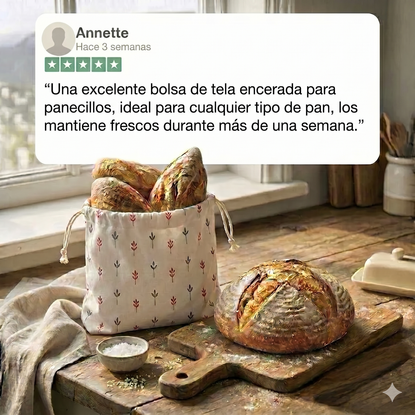 Bolsas de pan de primera calidad hechas de 100% algodón y cera de abeja.