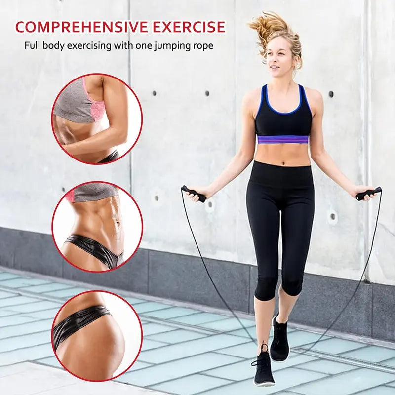 Cuerda de saltar SPORTIC Pro Speed ajustable, sin enredos, con rodamientos de bolas giratorios de ajuste rápido y agarres ergonómicos. Ideal para entrenamiento HIIT, cardio, quema rápida de calorías, gimnasio en casa y viajes.