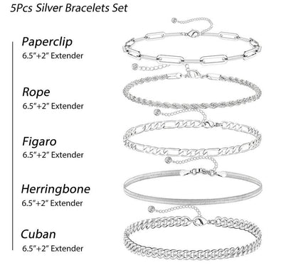 Pulseras Tewiky para mujer, conjuntos de joyas para mujer, pulseras de cadena con clip de papel, finas, apilables y de eslabones cubanos, accesorios de moda, regalos para mujer, joyería maximalista.