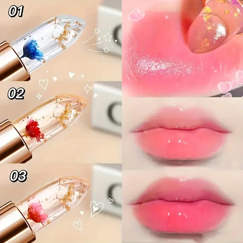 3 piezas - Set de labiales con pétalos transparentes