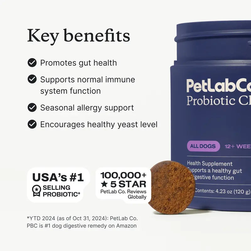 Probióticos para perros. Masticables blandos para alergias estacionales, salud intestinal y digestiva. Ingredientes de primera calidad revisados por veterinarios - Suplementos