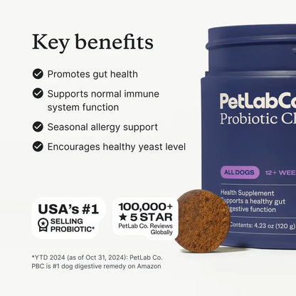 Probióticos para perros. Masticables blandos para alergias estacionales, salud intestinal y digestiva. Ingredientes de primera calidad revisados por veterinarios - Suplementos