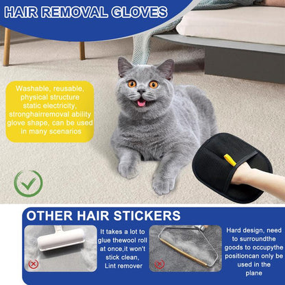 Guantes electrostáticos reutilizables para quitar el pelo de mascotas – Guante de aseo de doble cara para gatos y perros | Guante suave para quitar el pelo suelto de muebles, ropa, coche, alfombras y ropa de cama (sin pilas)