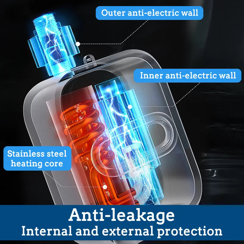 Calentador de agua eléctrico instantáneo de 3500 W con cabezal de ducha, pantalla LCD, agua caliente instantánea, fácil instalación para baños, cocinas y autocaravanas, acero inoxidable blanco