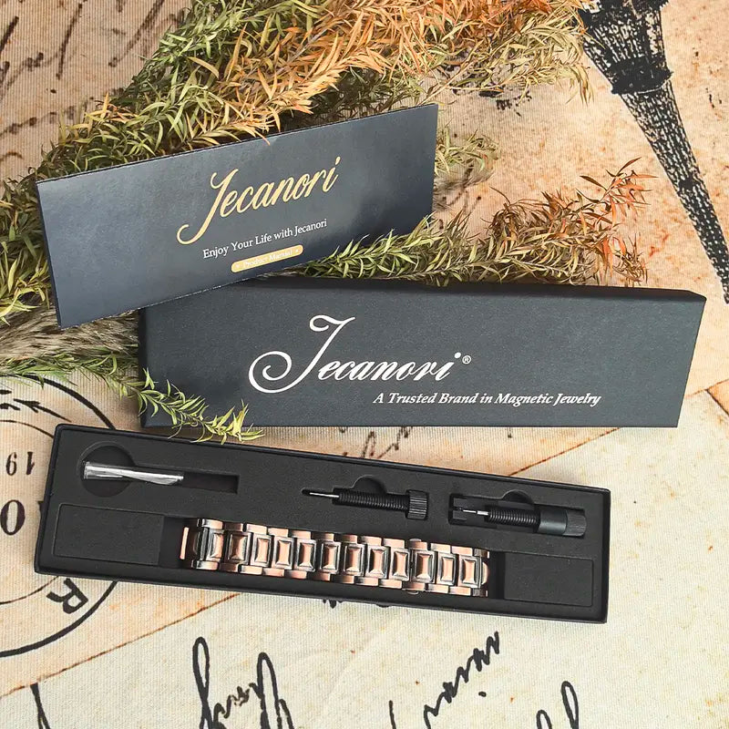 Pulsera de cobre Jecanori para hombre, brazalete único con cierre plegable, herramienta de ajuste y caja de regalo.