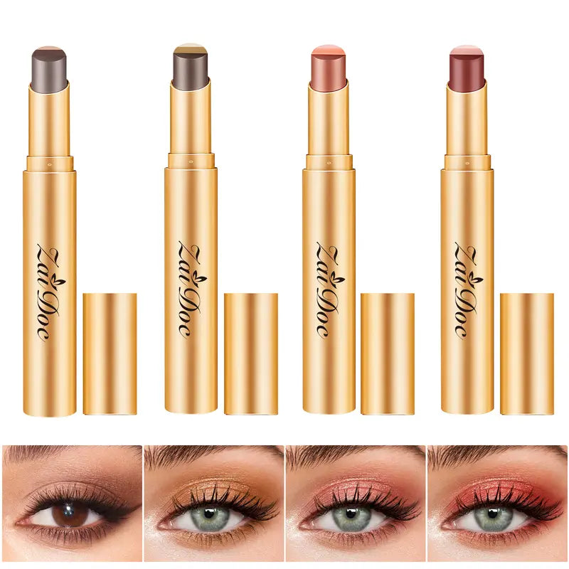 (Paquete de 4 colores) Sombra de ojos en barra 3 en 1 - Brillo de larga duración a prueba de manchas.