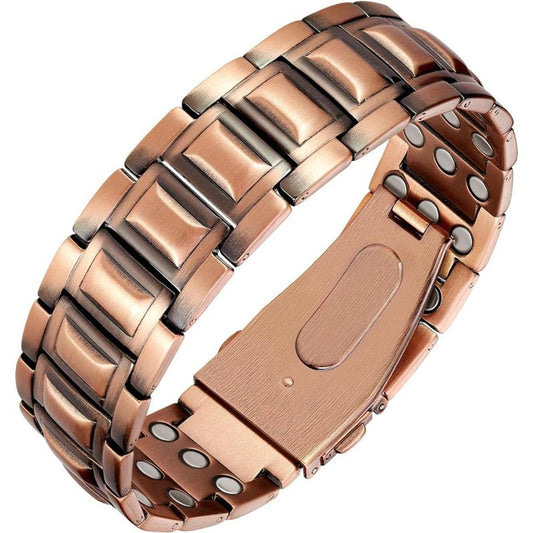 Pulsera de cobre Jecanori para hombre, brazalete único con cierre plegable, herramienta de ajuste y caja de regalo.